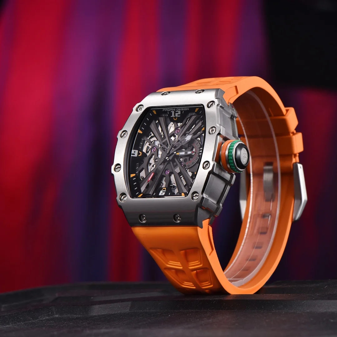Orologio da uomo PAGANI DESIGN 2026 New al quarzo, movimento VH65, quadrante scheletrato, impermeabile 100M, sportivo rettangolare, vetro zaffiro