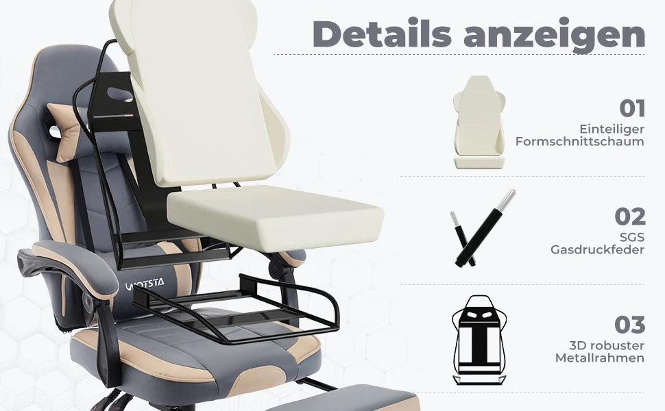 Silla gaming WOTSTA con reposapiés, silla para gamers ergonómica con cojín lumbar, reposacabezas y altura ajustable para ordenador