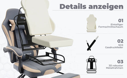 Silla gaming WOTSTA con reposapiés, silla para gamers ergonómica con cojín lumbar, reposacabezas y altura ajustable para ordenador