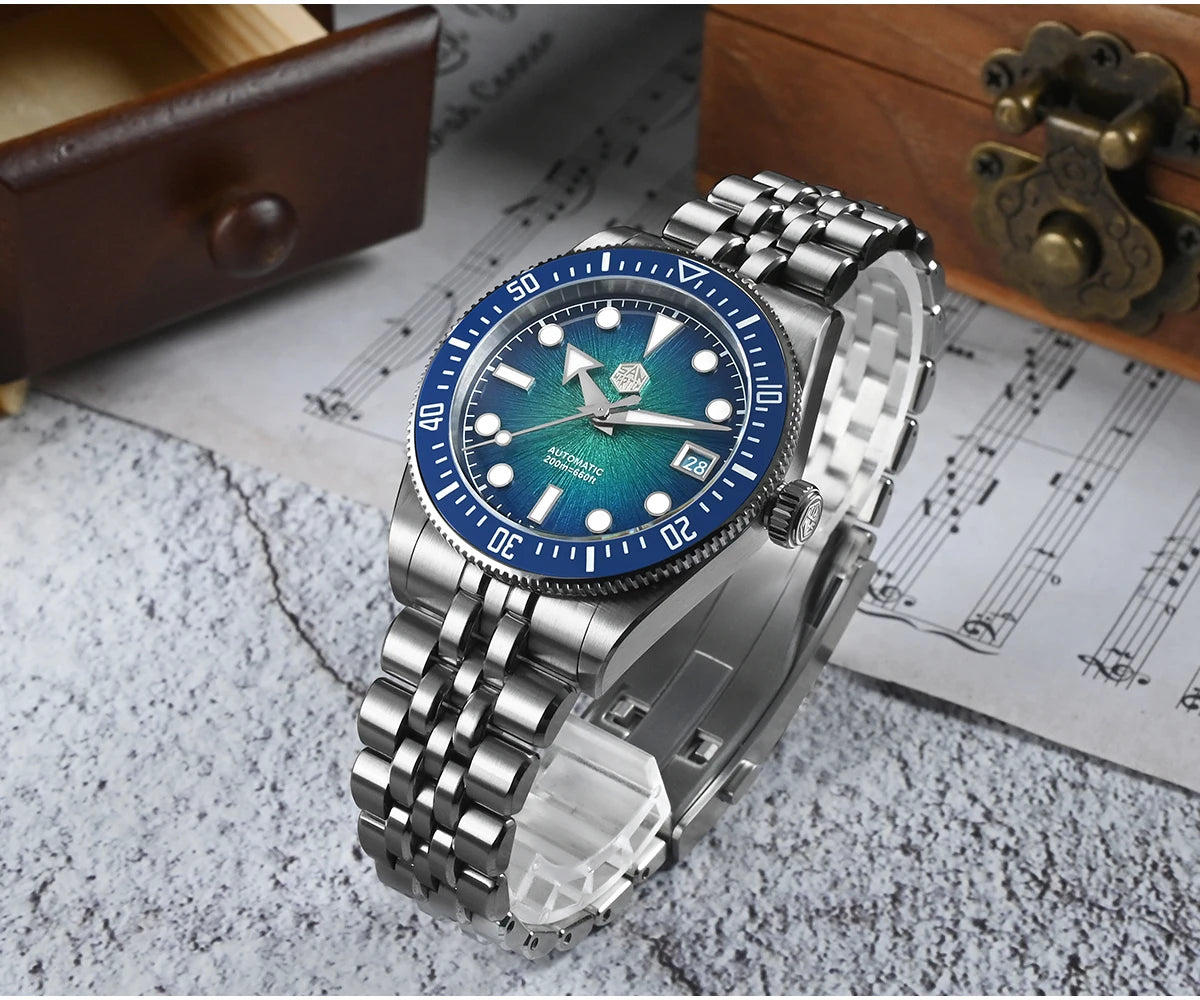 Relógio de mergulho masculino San Martin 37.5mm 40mm Miyota 9015 com mostrador esmaltado, relógio de pulso mecânico automático de luxo, resistente à água 200m SN0148