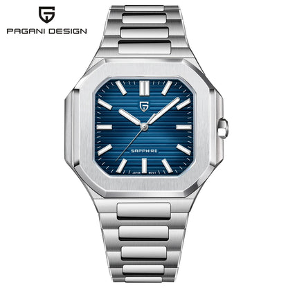 Reloj de lujo cuadrado de cuarzo PAGANI DESIGN 2026 para hombre, cristal de zafiro AR, movimiento japonés, luminoso, acero 316L completo
