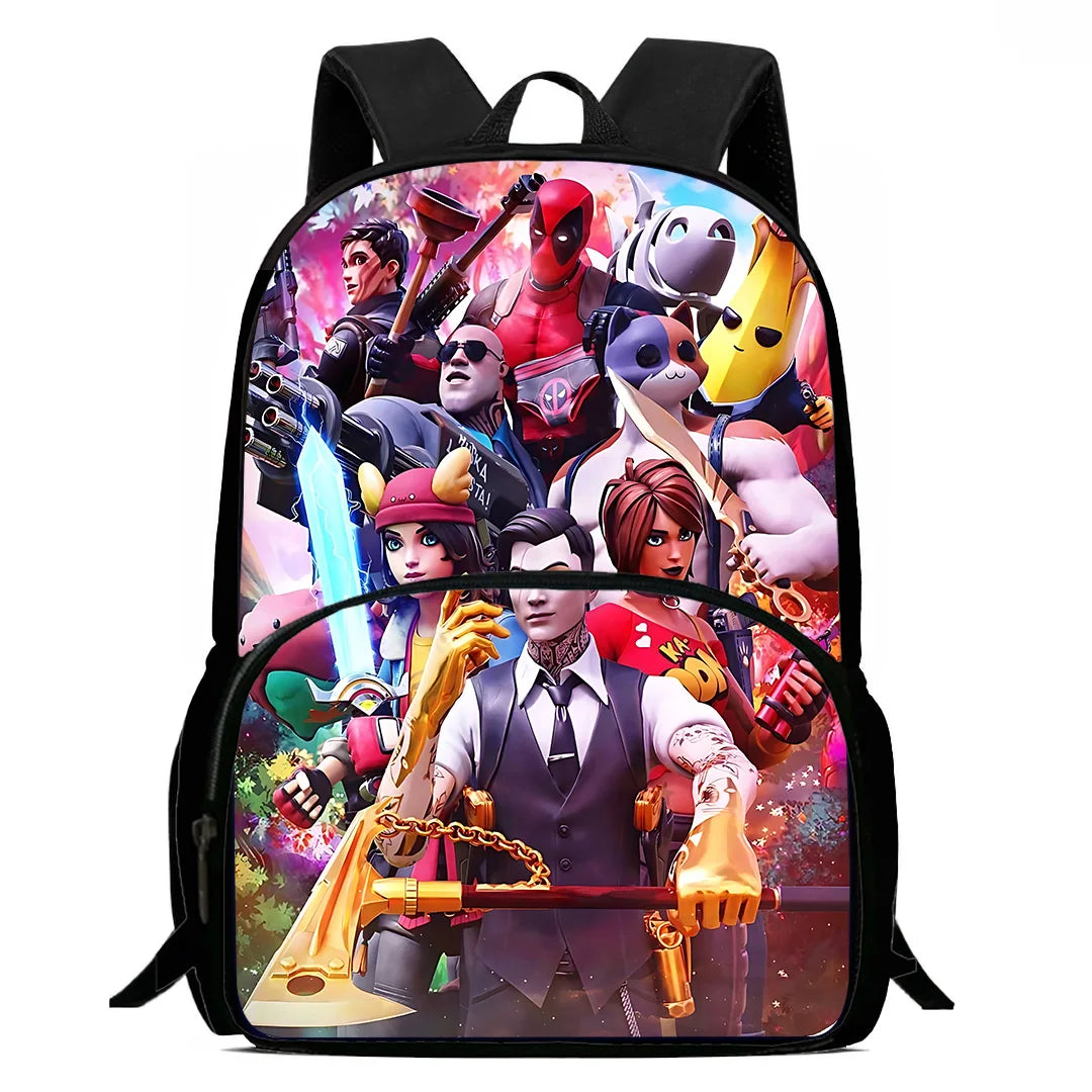 Zaino da scuola per bambini Hot Game con borsa pranzo e astuccio, grande capacità, design F-FortniteS, per ragazzi e ragazze, regalo ideale