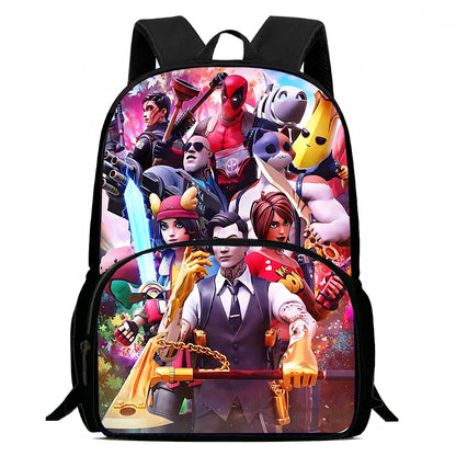 Zaino da scuola per bambini Hot Game con borsa pranzo e astuccio, grande capacità, design F-FortniteS, per ragazzi e ragazze, regalo ideale