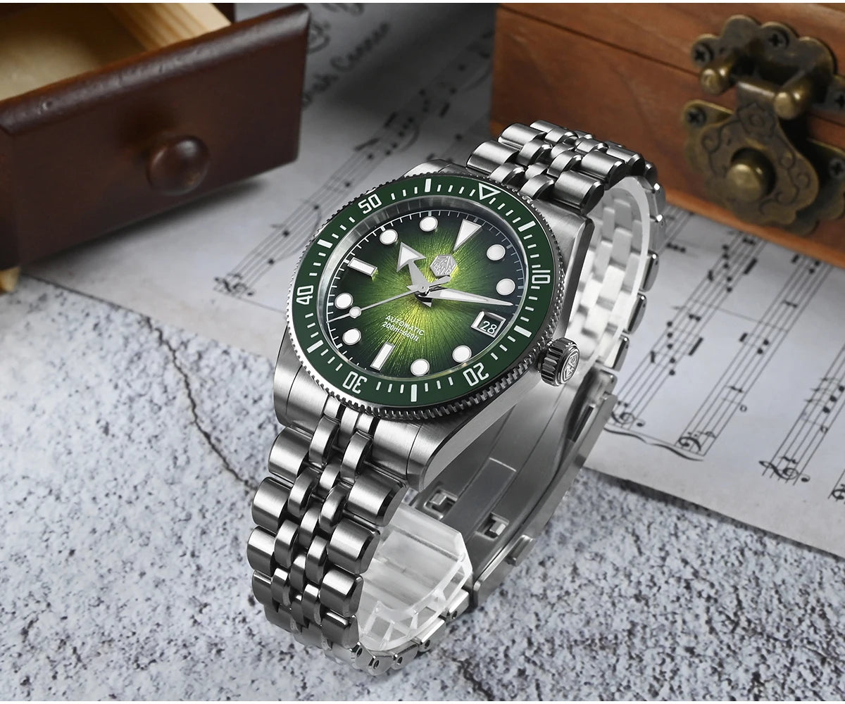 Relógio de mergulho masculino San Martin 37.5mm 40mm Miyota 9015 com mostrador esmaltado, relógio de pulso mecânico automático de luxo, resistente à água 200m SN0148