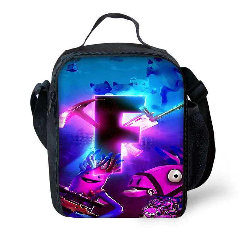 Borsa termica per bambini di grande capacità per ragazzi e ragazze, stile gioco F-FortniteS, per studenti, picnic all’aperto, lunch box termico refrigerante riutilizzabile