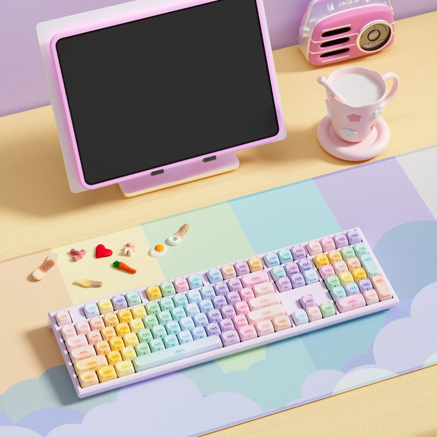 Teclado mecánico inalámbrico Akko MonsGeek MG108B Bun Wonderland, perfil MOG, RGB, 108 teclas, tamaño completo, hot swap, USB / 2.4G / BT 5.0
