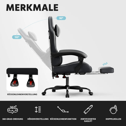 Comanlai Gaming Chair with Footrest Ergonomic High Back Computer Chair with Adjustable Headrest Lumbar Support PU Swivel Chair