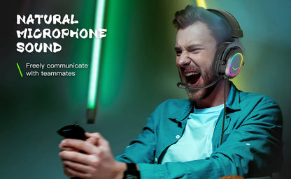 Auriculares gaming RGB dinámicos Fifine con micrófono, diseño over-ear, sonido envolvente 7.1, PC PS4 PS5, 3 opciones de EQ: juego, película, música - H6