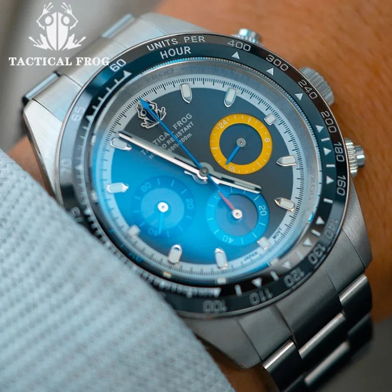 Orologio cronografo da uomo Tactical Frog 41mm, movimento al quarzo solare VS75, impermeabile, zaffiro, verde, luminoso C3, orologio da polso al quarzo