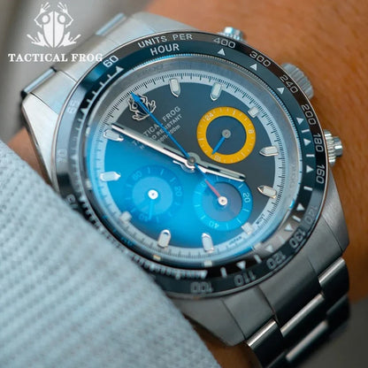 Orologio cronografo da uomo Tactical Frog 41mm, movimento al quarzo solare VS75, impermeabile, zaffiro, verde, luminoso C3, orologio da polso al quarzo