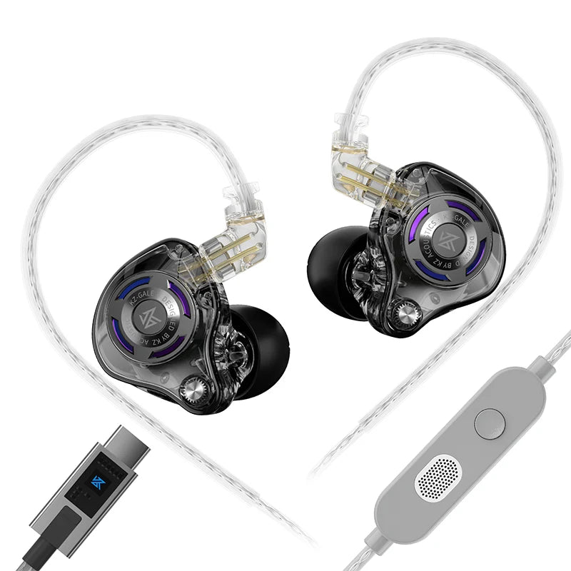 Auricolari IEM da gaming KZ Gale – In-ear monitor HiFi con driver super-lineare e cavo 2 pin rimovibile placcato argento