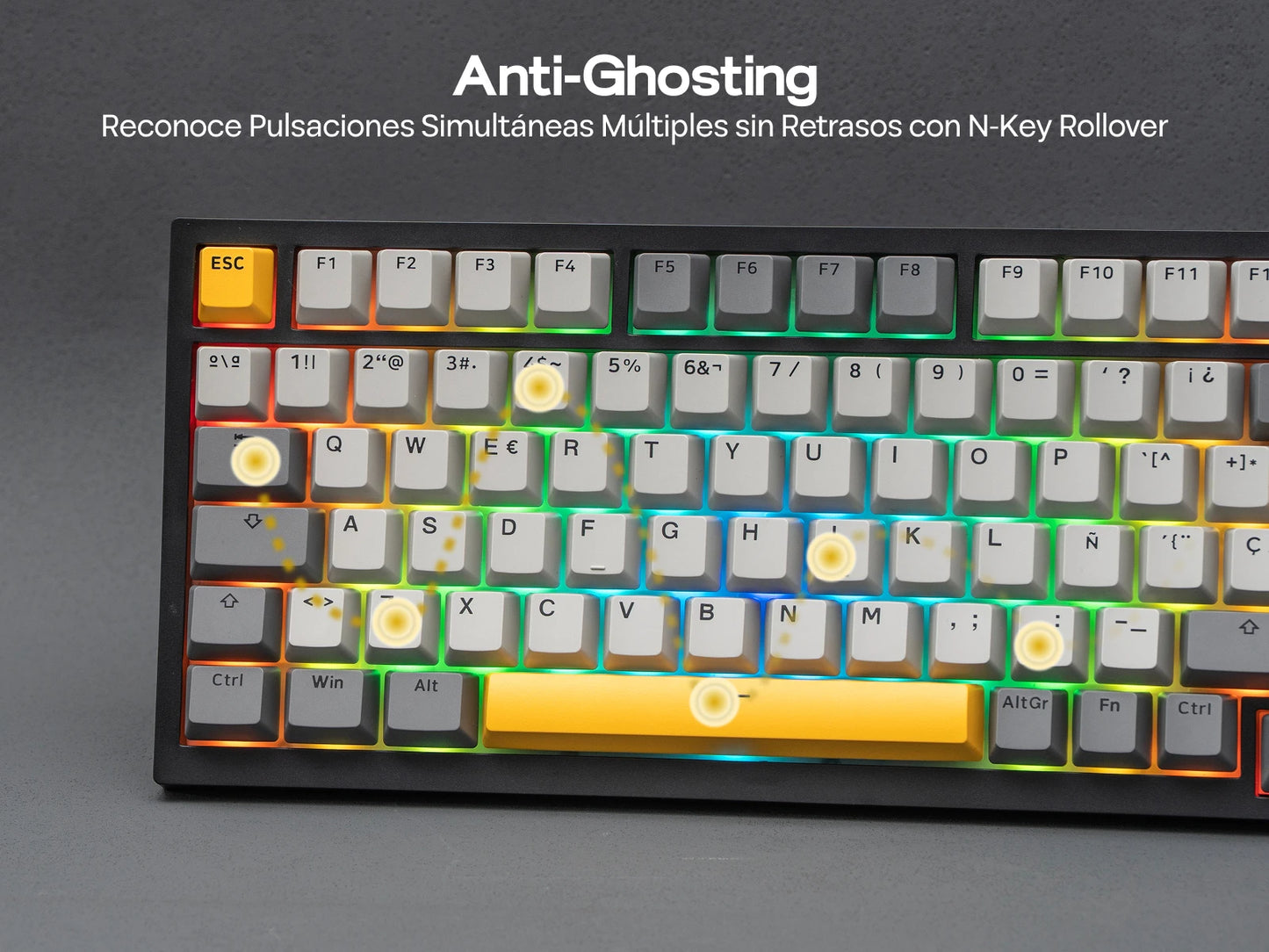 Distribución ISO-ES EPOMAKER X AJAZZ AK820 PRO 75% teclado mecánico con distribución española, cable/2.4GHz/BT, pantalla y perilla para Pc/Mac
