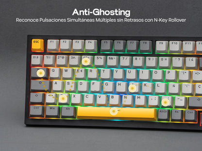 Distribución ISO-ES EPOMAKER X AJAZZ AK820 PRO 75% teclado mecánico con distribución española, cable/2.4GHz/BT, pantalla y perilla para Pc/Mac