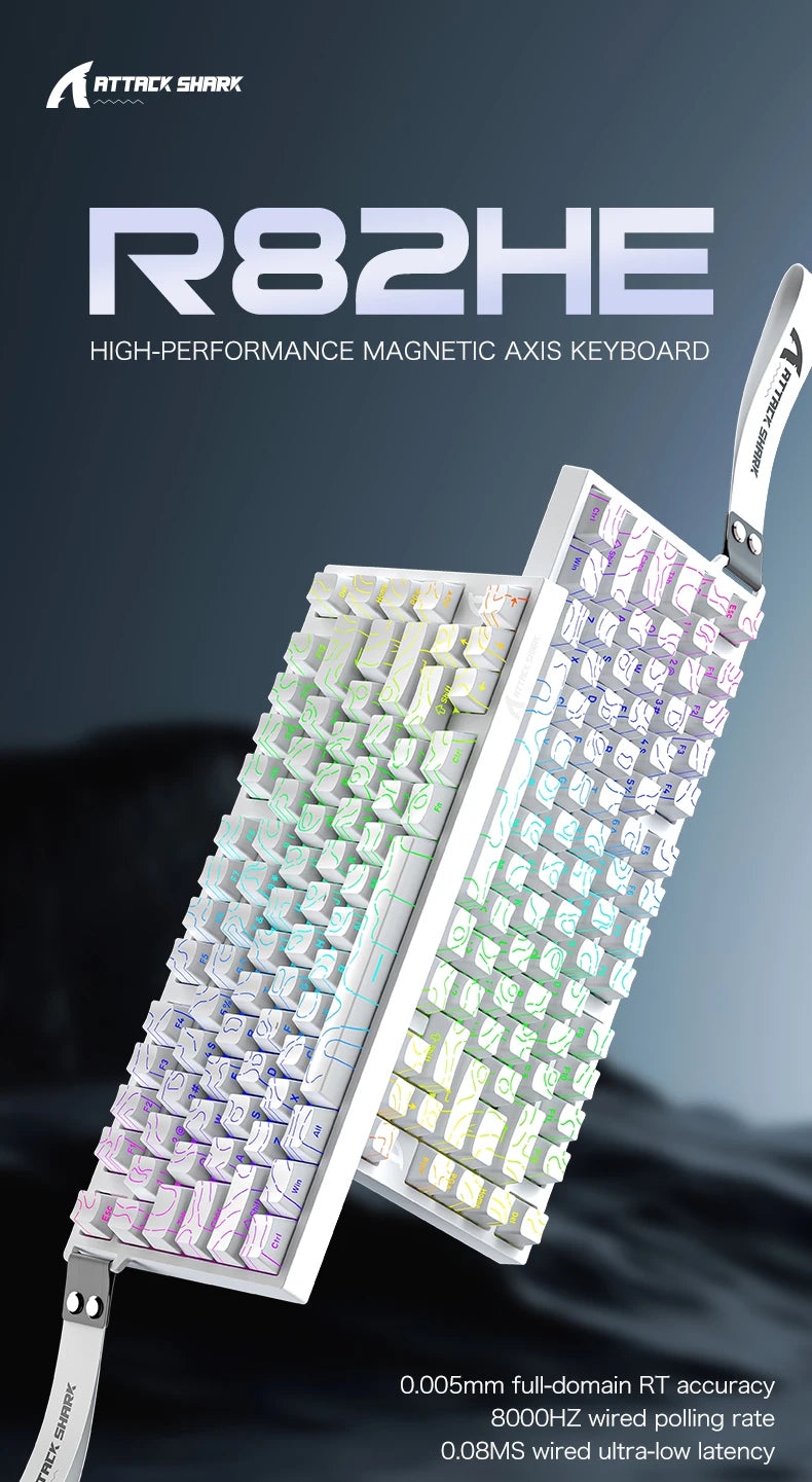 Teclado gaming magnético con cable ATTACK SHARK R82 HE 75% RGB 8000Hz Rapid Trigger, activación de 0.005mm