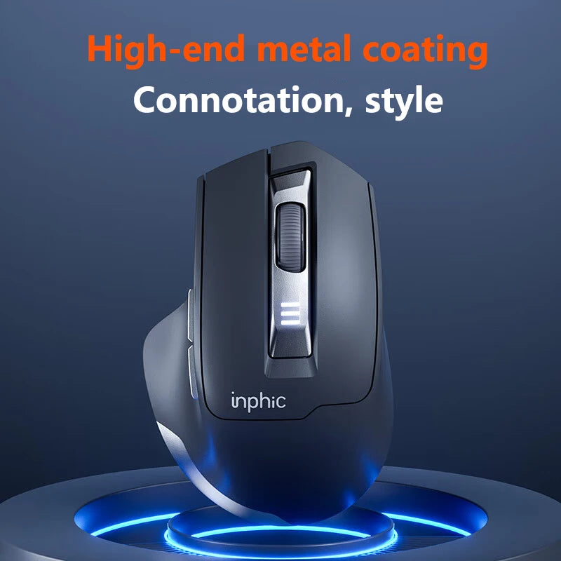 Mouse da ufficio silenzioso INPHIC con display del livello batteria, 2400DPI, wireless, adatto a computer desktop e laptop