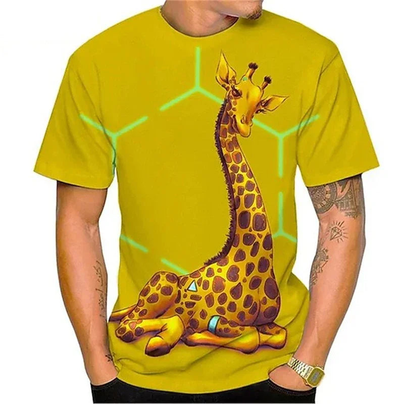 Herre-T-shirt med 3D-ulvprint, realistisk dyremotiv, rund hals, korte ærmer, cool streetwear, afslappet, åndbar T-shirt