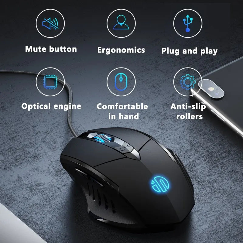 Mouse cablato Inphic W1 Esports Gaming, mouse silenzioso da ufficio, disponibile con tre o sei tasti