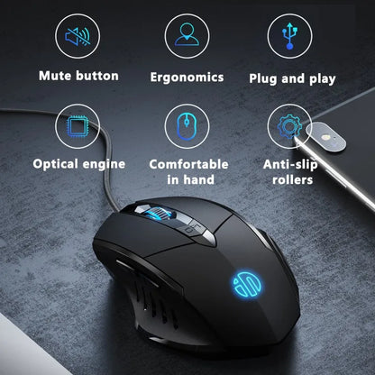 Mouse cablato Inphic W1 Esports Gaming, mouse silenzioso da ufficio, disponibile con tre o sei tasti