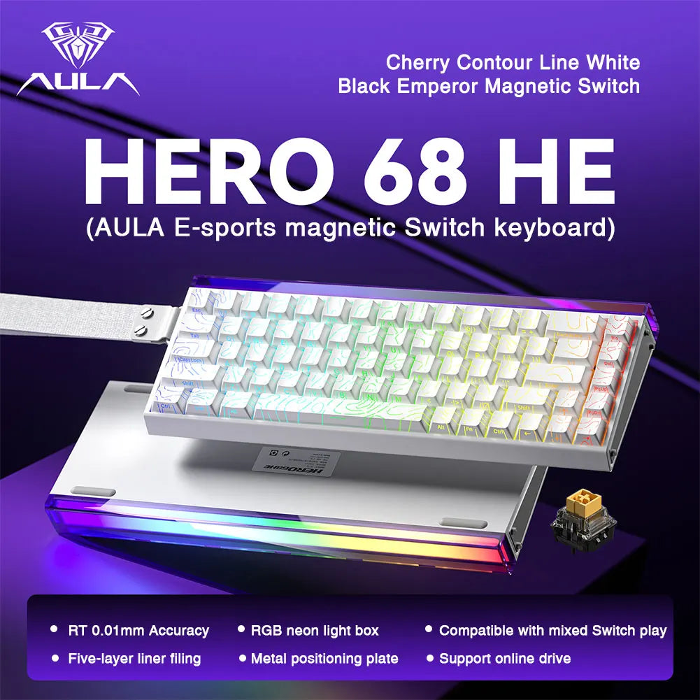 AULA HERO68 HE Tastiera con switch magnetici, Rapid Trigger, polling rate 8K, tastiera da gaming eSports RGB cablata meccanica