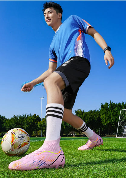 Chaussures de football FG/TF pour homme, bottes de football d'entraînement en plein air, baskets pour femme, chaussures de sport ultralégères antidérapantes, crampons de football pour terrain synthétique, grande taille