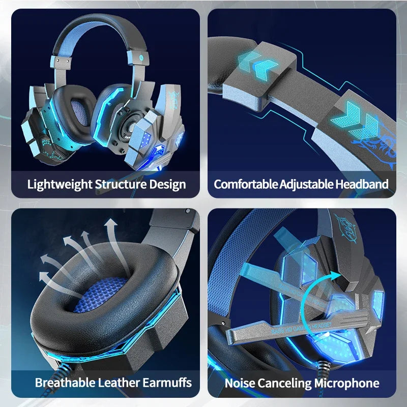 Cuffie da gaming RGB HOMEFISH SY830MV con microfono – Cuffie da gaming over-ear cablate per PC, PS5, Xbox e Nintendo Switch, headset eSports leggero con audio surround 3D