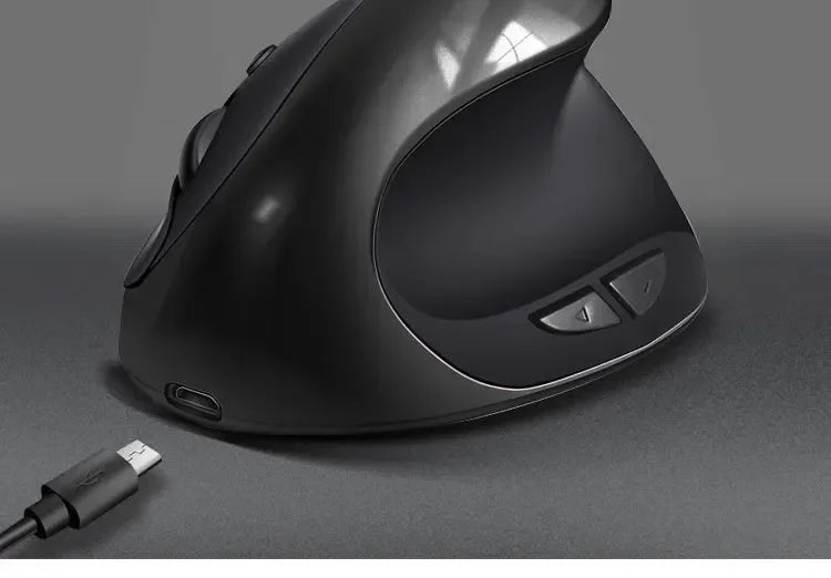 BTS-908 Mouse verticale ricaricabile di tendenza, mouse wireless ergonomico con ricevitore USB 2.4G, DPI regolabile fino a 1600 e 6 pulsanti