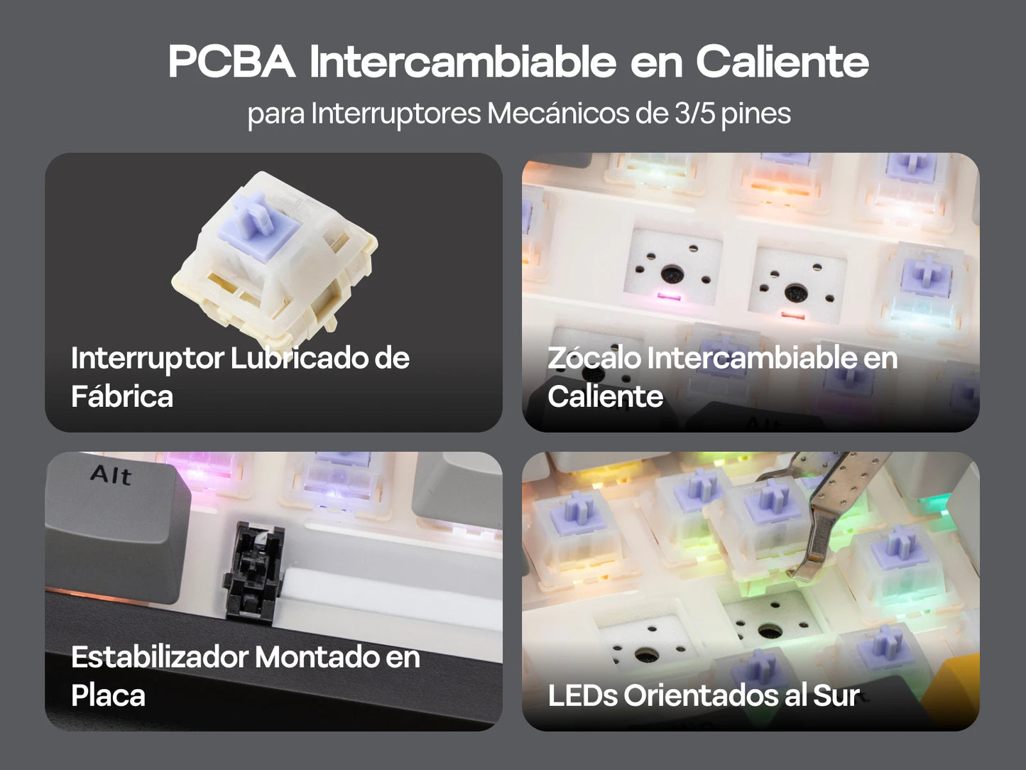 Distribución ISO-ES EPOMAKER X AJAZZ AK820 PRO 75% teclado mecánico con distribución española, cable/2.4GHz/BT, pantalla y perilla para Pc/Mac