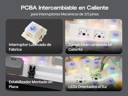 Distribución ISO-ES EPOMAKER X AJAZZ AK820 PRO 75% teclado mecánico con distribución española, cable/2.4GHz/BT, pantalla y perilla para Pc/Mac