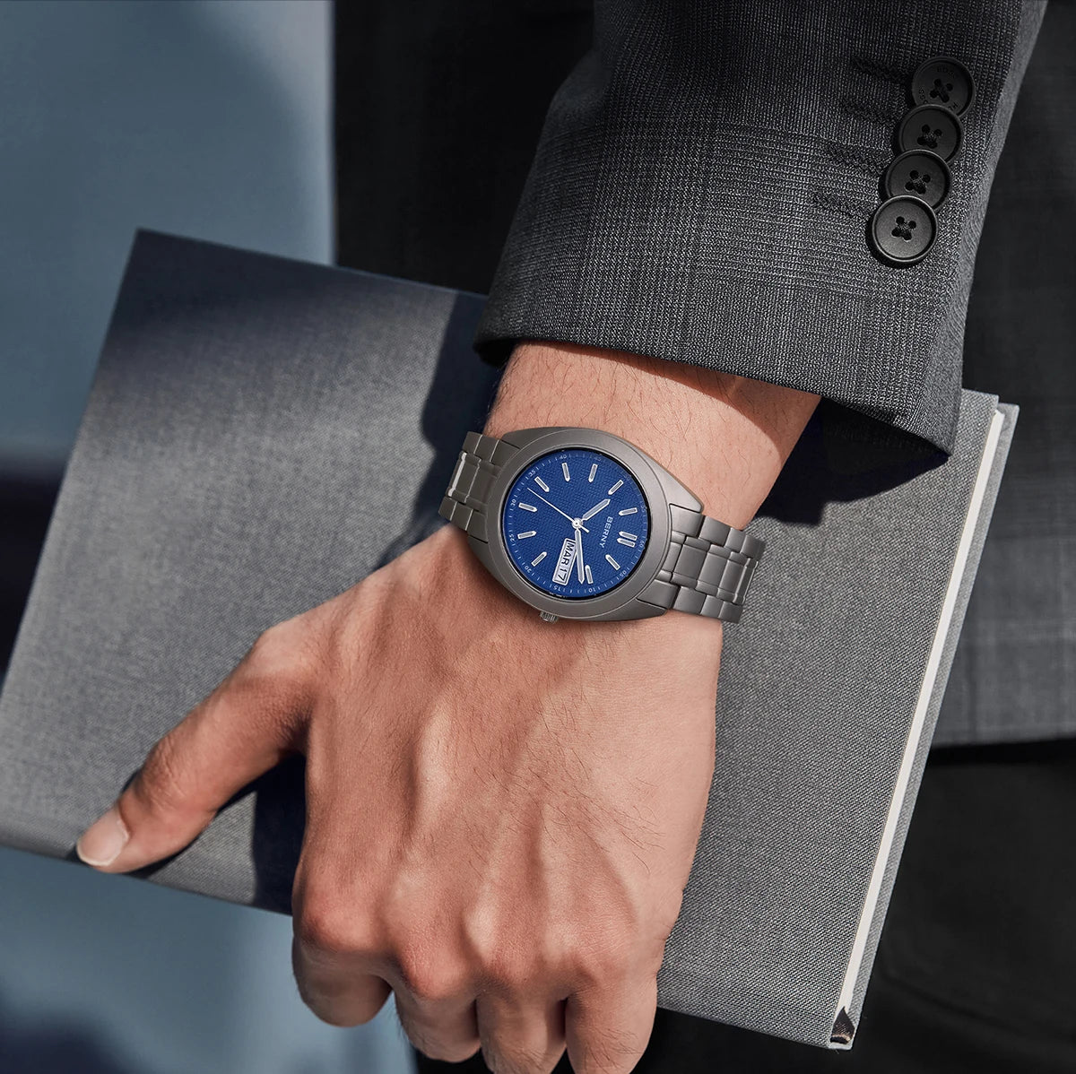 BERNY Full Titanium Men Watch Date Week Quartz Watches Calendar Sapphire Super Luminous 100M Waterproof Lightweight Wristwatch