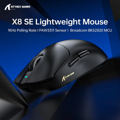 Mouse gaming wireless superleggero ATTACK SHARK X8 SE 55g, mouse tri-mode BK52820, 25000DPI, batteria 500mAh, 5 pulsanti programmabili