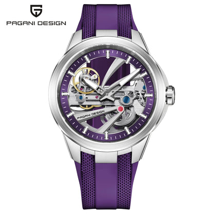 Pánske hodinky PAGANI DESIGN – Luxusný mechanický model s automatickým náťahom, typu „skelet“ (s otvoreným srdcom), vybavený tourbillonom, so zafírovým sklom s antireflexnou úpravou, vodotesné a luminiscenčné.
