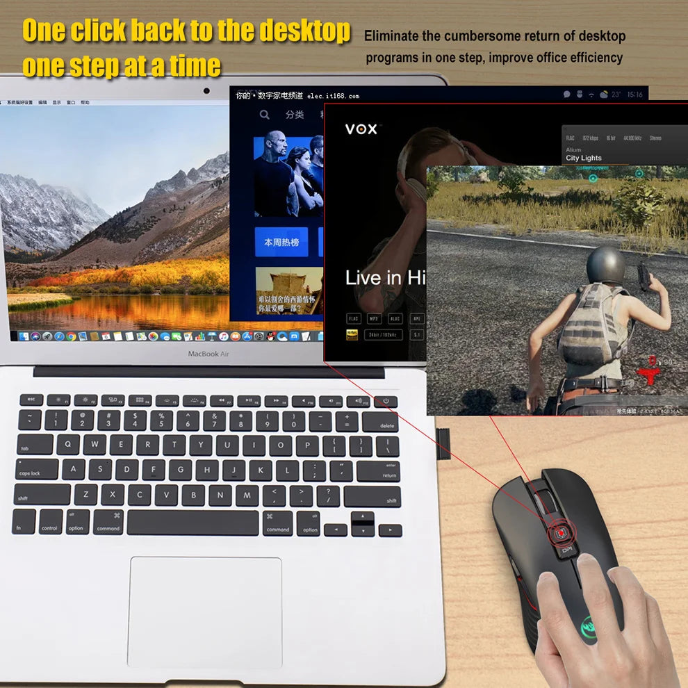 2.4G USB-C brezžična miška, polnilna gaming miška 3600DPI, 7 gumbov, Type-C, tiha miška za Macbook, prenosnik, PC, igre in računalnik
