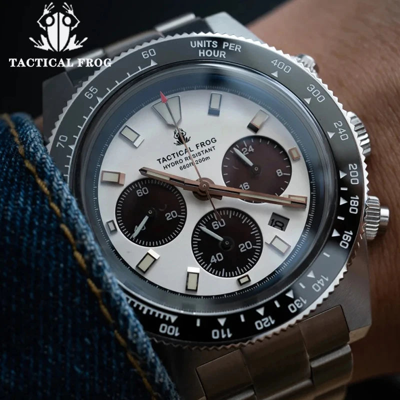 Orologio cronografo da uomo Tactical Frog 41mm, movimento al quarzo solare VS75, impermeabile, zaffiro, verde, luminoso C3, orologio da polso al quarzo