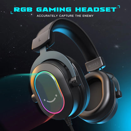 Auriculares gaming RGB dinámicos Fifine con micrófono, diseño over-ear, sonido envolvente 7.1, PC PS4 PS5, 3 opciones de EQ: juego, película, música - H6