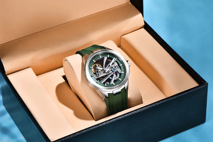 Pánske hodinky PAGANI DESIGN – Luxusný mechanický model s automatickým náťahom, typu „skelet“ (s otvoreným srdcom), vybavený tourbillonom, so zafírovým sklom s antireflexnou úpravou, vodotesné a luminiscenčné.
