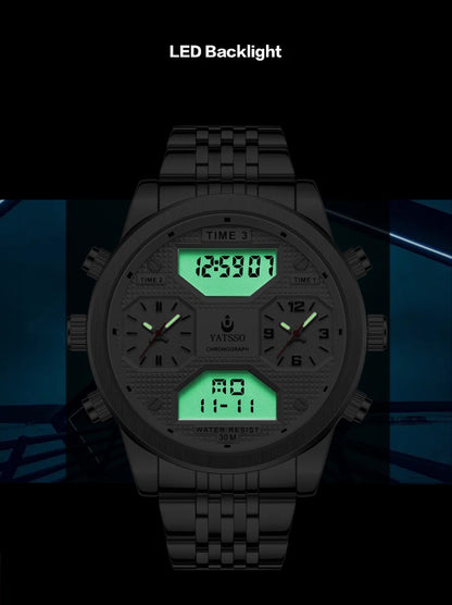 Men's Digital Military Sport Watch 3ATM Waterproof Luminous Steel Strap Quartz Wristwatch Fashion Male Clock Reloj Hombre