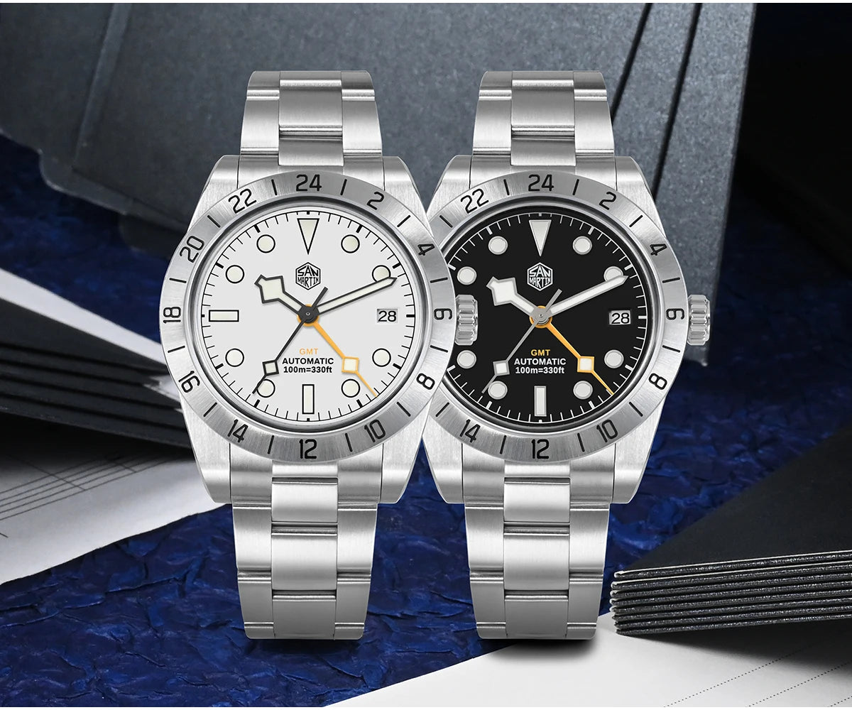 San Martin Nuevo reloj mecánico automático NH34 BB GMT de 39mm, reloj deportivo de zafiro, luminoso, impermeable 100m para hombre, Relogio SN0054