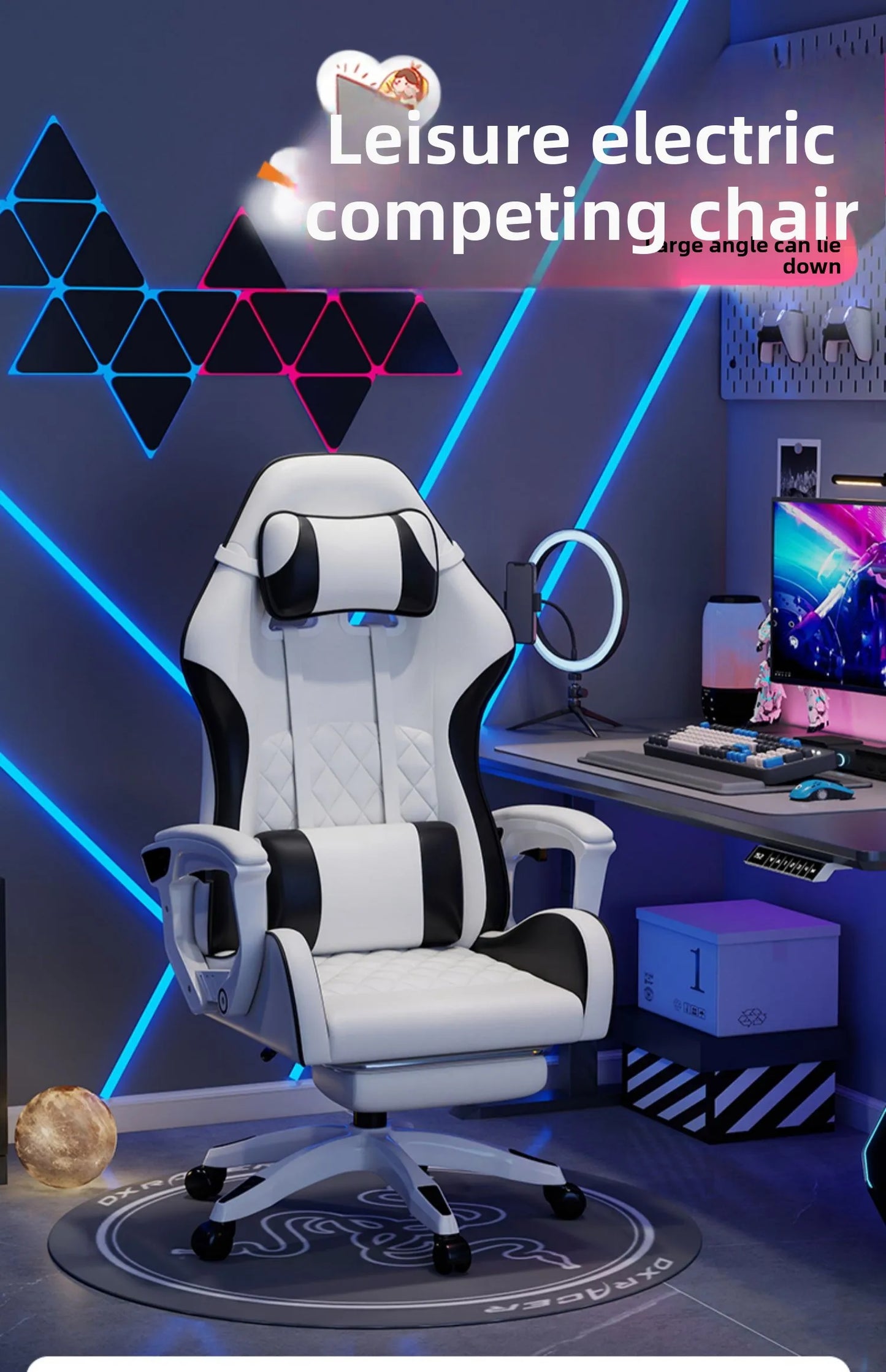Silla gaming masculina para e-sports, cómoda para estar sentado durante períodos prolongados; silla de ordenador reclinable para momentos de ocio, con respaldo