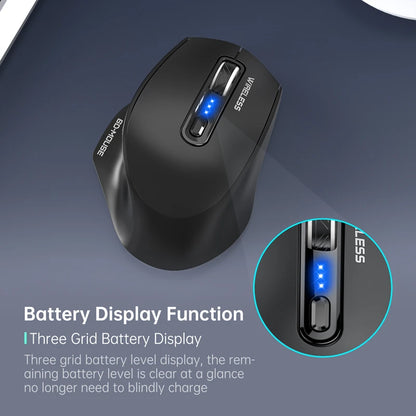 Wireless Tri-Mode Gaming Mouse 2.4G Dual Receiver Bluetooth With Battery Level Display Portable Universal Office Mouse