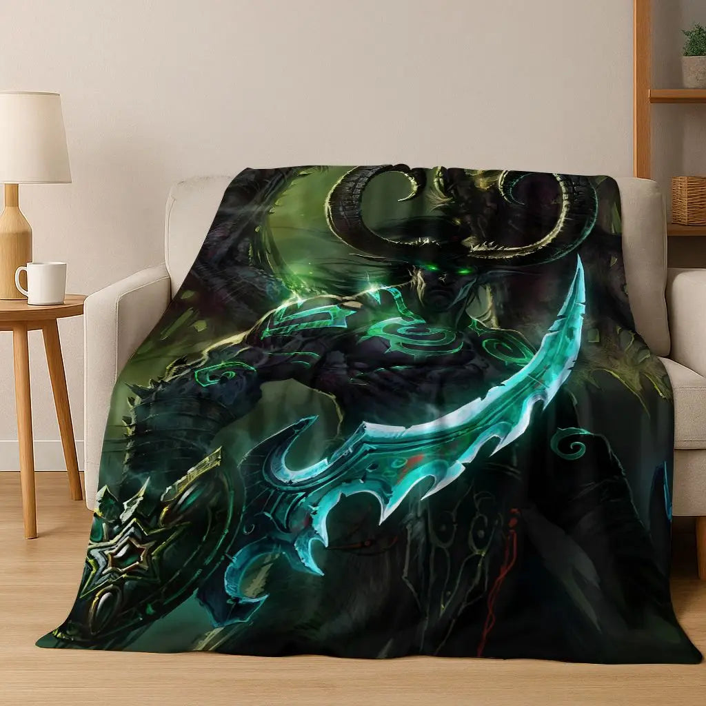 Flanelová deka WOW World of Warcraft Arthas Demon Illidan Sylvanas, útulná měkká přikrývka pro domácnost, ložnici, postel, pohovku, přehoz nebo dárek