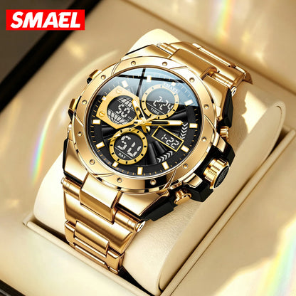 Orologio da uomo SMAEL 8160 – Modello sportivo militare, analogico e digitale, in acciaio inossidabile – Impermeabile, con display a LED, sveglia, cronografo e cronometro