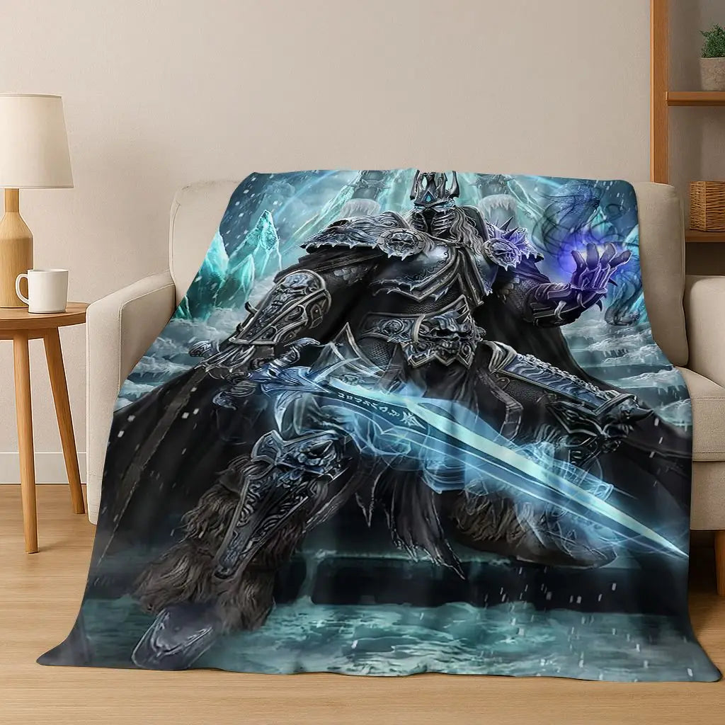 Koc flanelowy WOW World of Warcraft Arthas Demon Illidan Sylvanas, przytulny miękki koc narzutowy do domu, sypialni, na łóżko i sofę, prezent