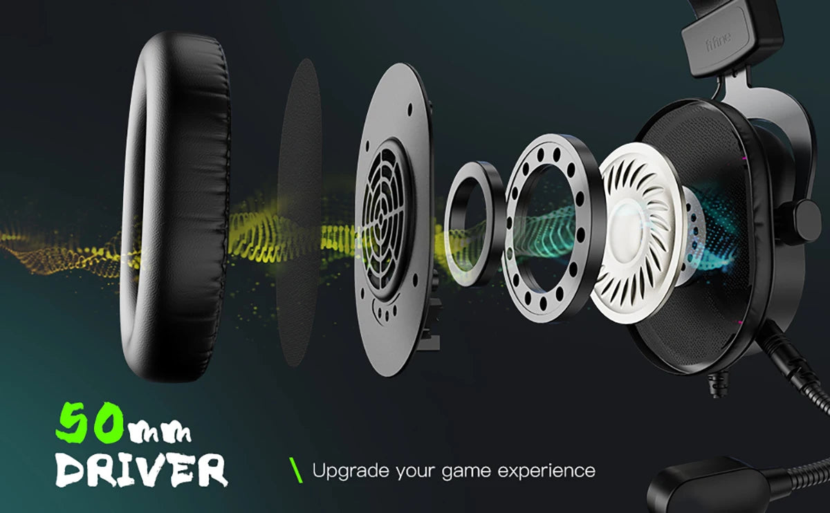 Auriculares gaming RGB dinámicos Fifine con micrófono, diseño over-ear, sonido envolvente 7.1, PC PS4 PS5, 3 opciones de EQ: juego, película, música - H6