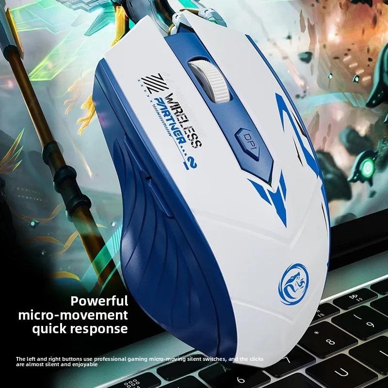 Ratón gaming inalámbrico 2.4G USB silencioso de doble modo Bluetooth recargable 1600DPI para ordenador, PC y portátil