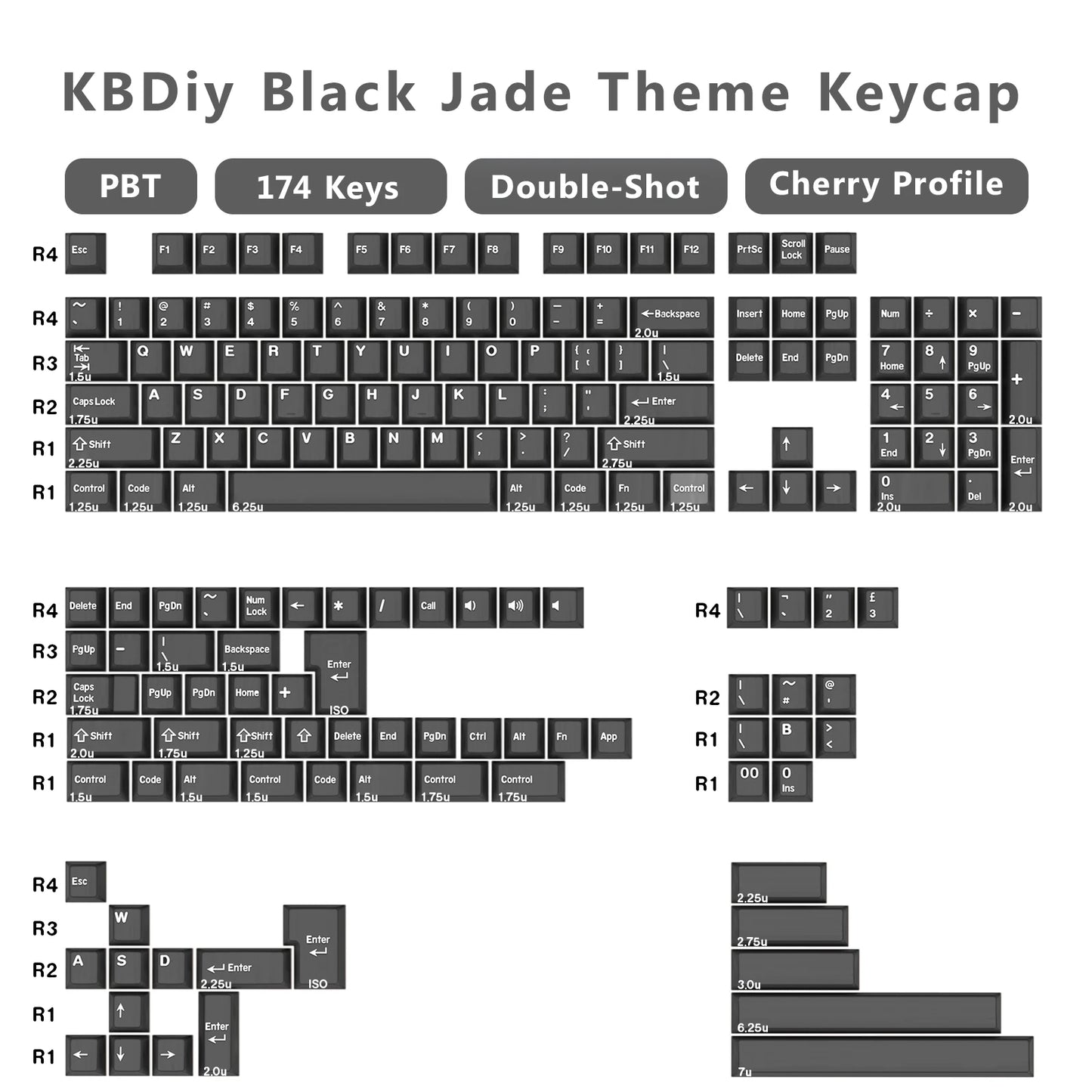 KBDiy 174 teclas/set teclas PBT GMK Apollo Double Shot minimalistas perfil ISO Cherry para teclado mecánico gaming, compatibles con MX