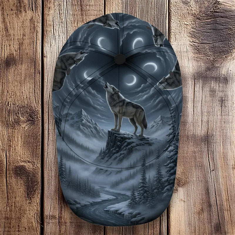 Wolf Howling At Moon Print Classic Baseball Cap Comfortable Adjustable Duckbill Hat Ideal For Daily Wear Perfect For Family