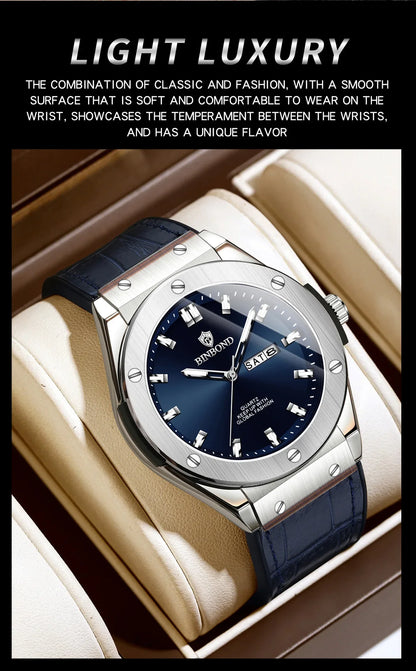 Man New Casual Business Leather Clock Men Luxury Watch Automatic Watches Mens Top Fashion Quartz Wristwatches Relojes De Hombre