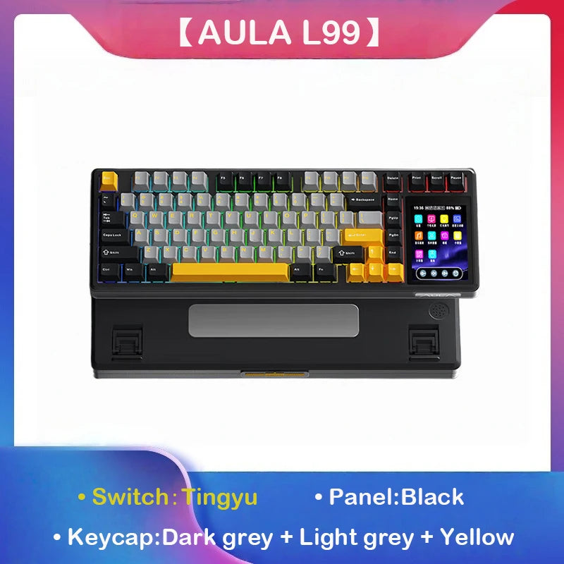 Tastiera meccanica AULA L99 con schermo intelligente, Bluetooth wireless tri-mode, per gaming notturno e laptop, 8000mAh, switch Raindrop