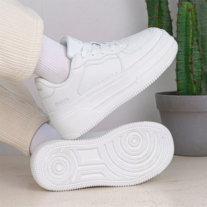 Baasploa Women Platform Sneakers Fashion Leather Casual Thick Soled Shoes for Women Comfort White Skateboarding Shoes Non-Slip