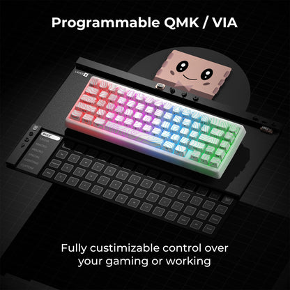 Teclado mecánico inalámbrico XVX M67 JadeStone con teclas IMD-Tech, trimodo, diseño topográfico blanco gamer y estructura gasket